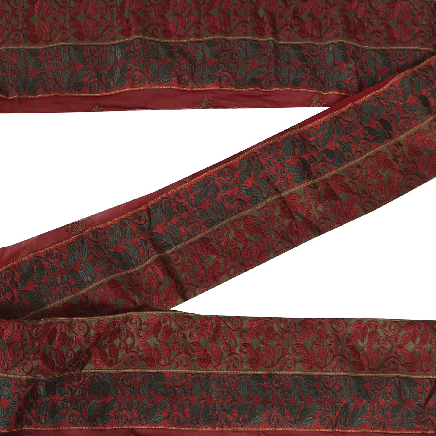 Sanskriti Vintage Sari Border Embroidered Thread 1 YD Craft Trim Red 5"W Lace