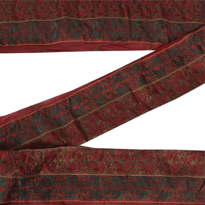 Sanskriti Vintage Sari Border Embroidered Thread 1 YD Craft Trim Red 5"W Lace