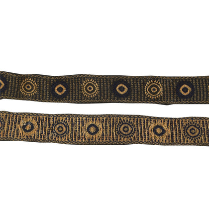 Sanskriti Vintage Sari Border 1YD Cotton Woven Craft Trim Black Lace 1.4w Ribbon