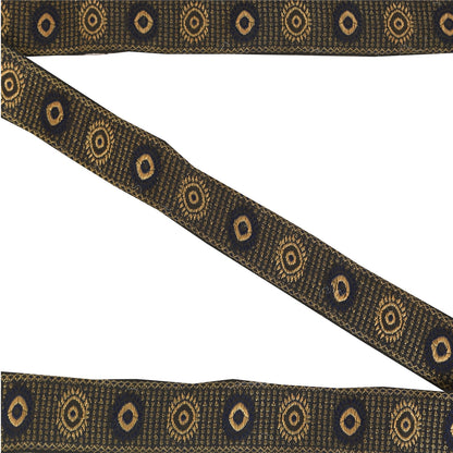 Sanskriti Vintage Sari Border 1YD Cotton Woven Craft Trim Black Lace 1.4w Ribbon