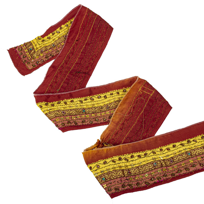 Sanskriti Vintage 1 YD 3.5"W Sari Border Multicolor Pure Crepe Hand Beaded Lace