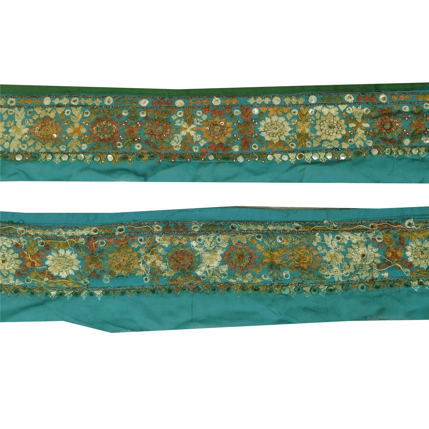 Sanskriti Vintage Sari Border Blue Embroidered 1 YD Trim 3.7w Lace Craft Sewing