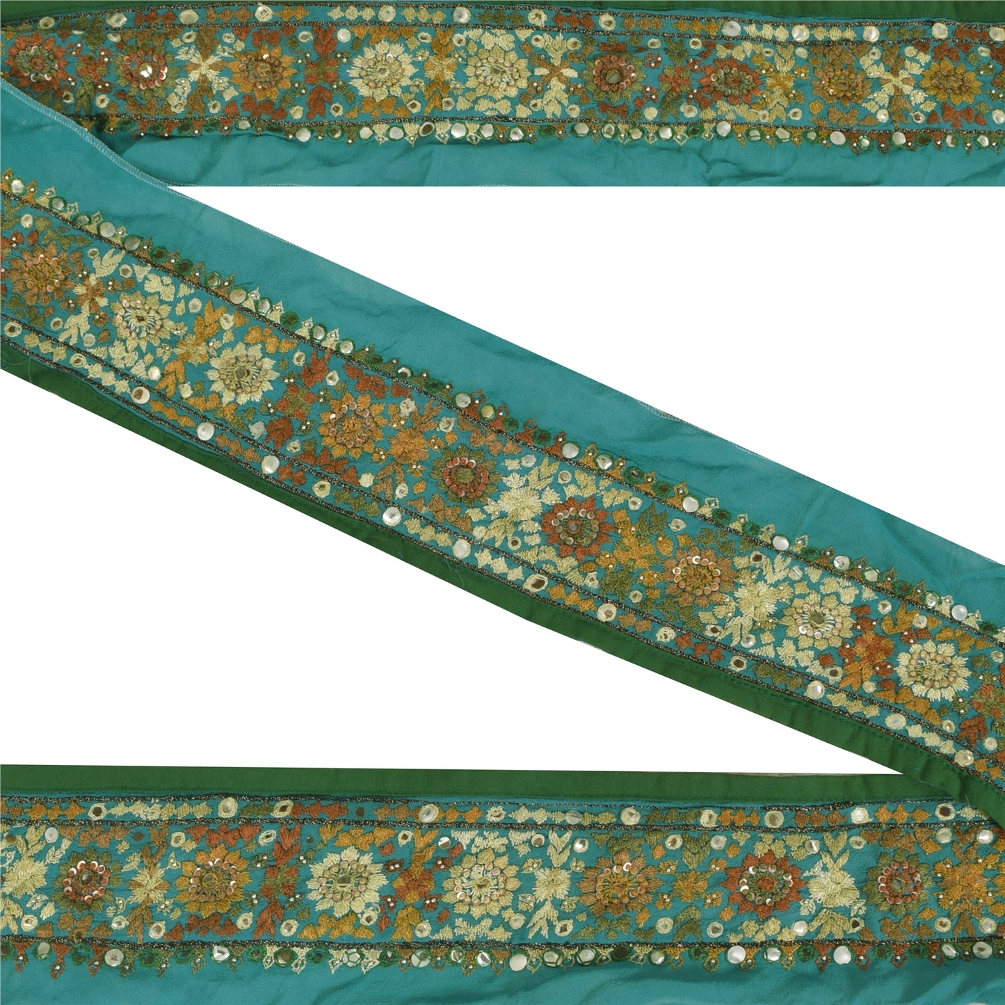 Sanskriti Vintage Sari Border Blue Embroidered 1 YD Trim 3.7w Lace Craft Sewing