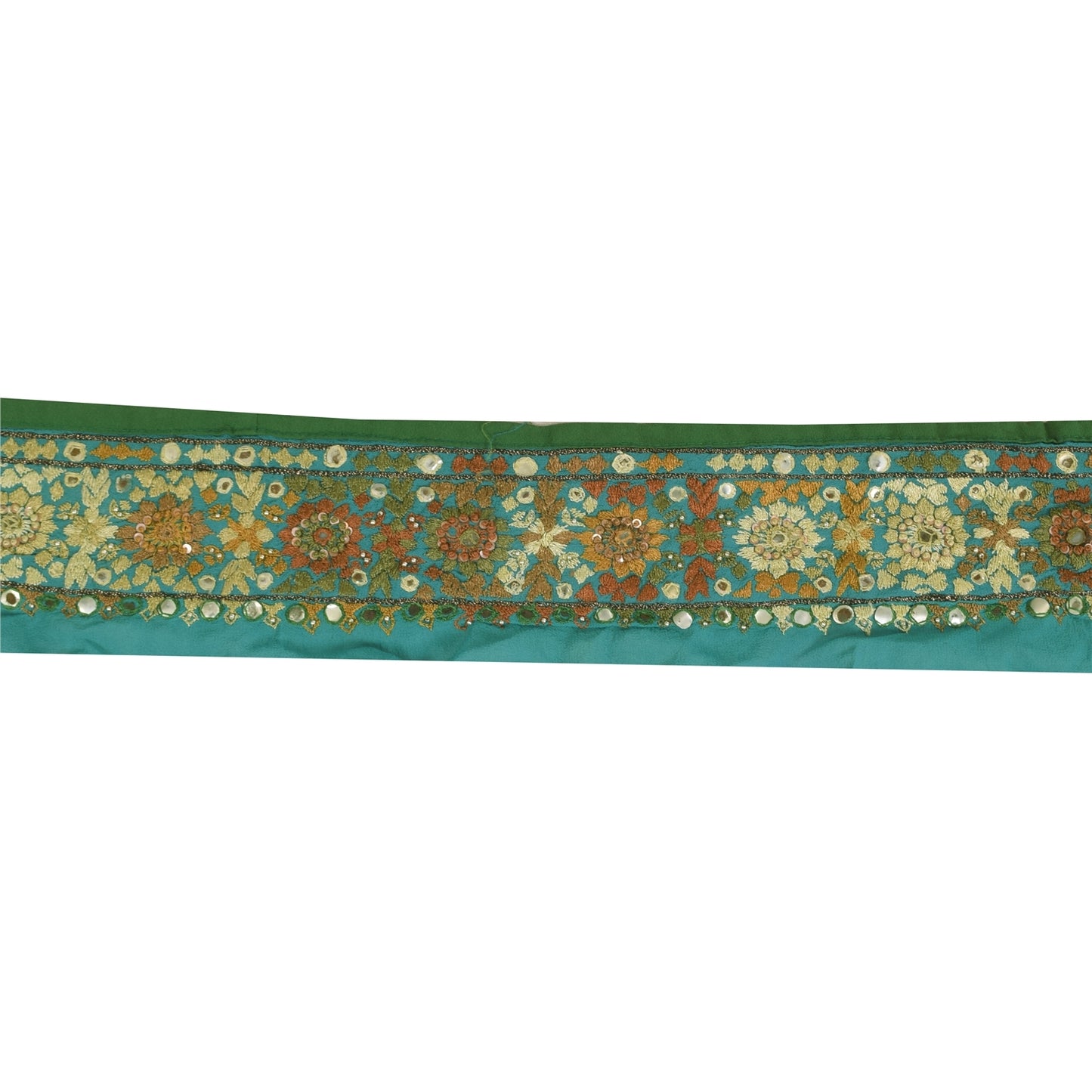 Sanskriti Vintage Sari Border Blue Embroidered 1 YD Trim 3.7w Lace Craft Sewing