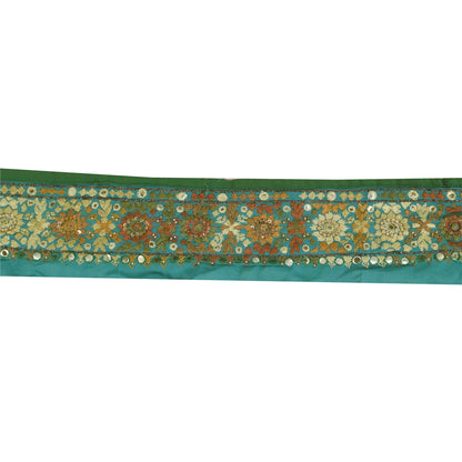 Sanskriti Vintage Sari Border Blue Embroidered 1 YD Trim 3.7w Lace Craft Sewing