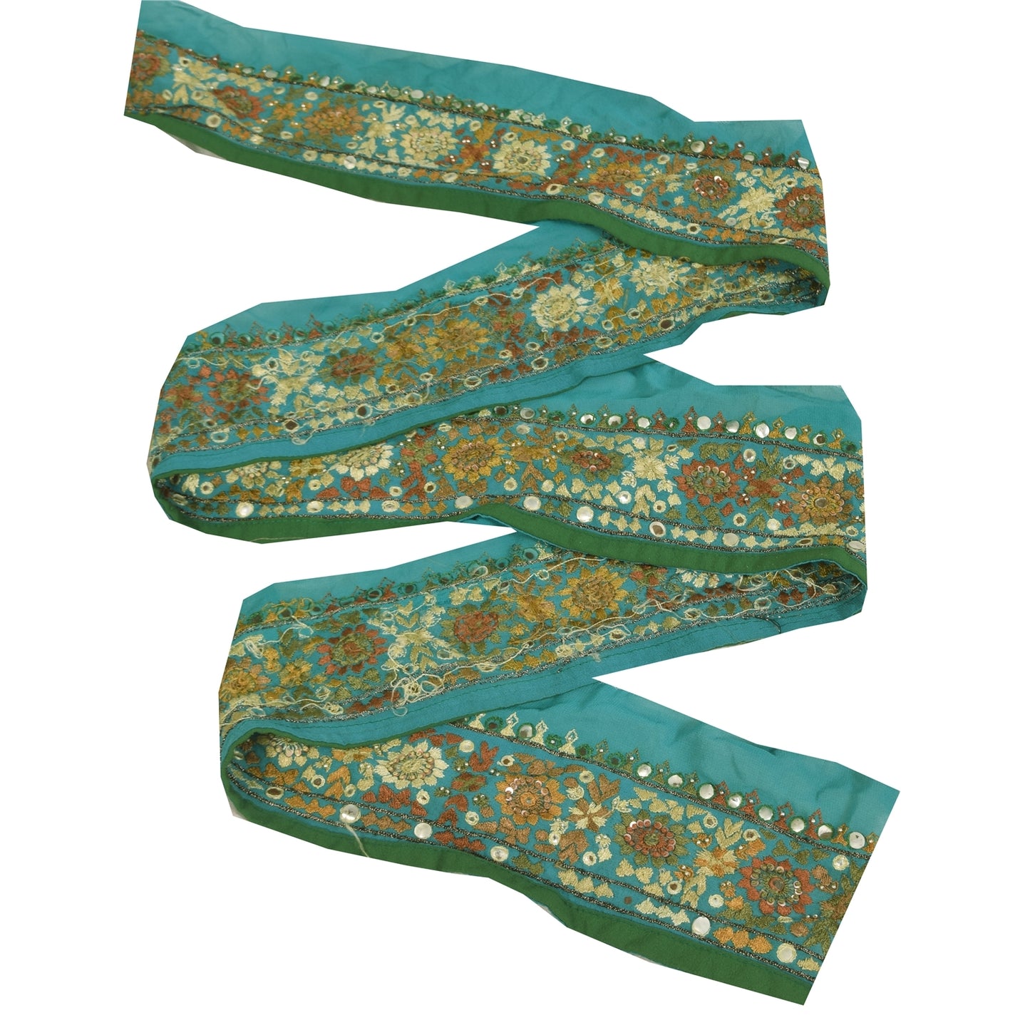 Sanskriti Vintage Sari Border Blue Embroidered 1 YD Trim 3.7w Lace Craft Sewing