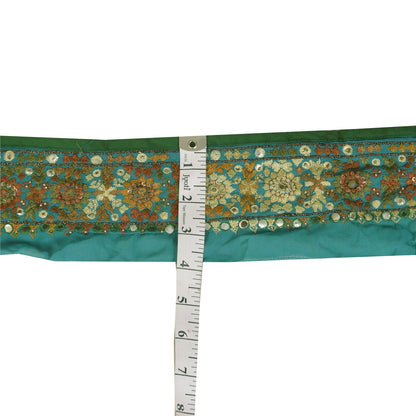 Sanskriti Vintage Sari Border Blue Embroidered 1 YD Trim 3.7w Lace Craft Sewing
