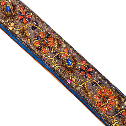 Sanskriti Vintage 1YD 2.7"W Sari Border Blue Pure Georgette Hand Bead Trim Lace