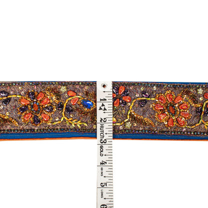Sanskriti Vintage 1YD 2.7"W Sari Border Blue Pure Georgette Hand Bead Trim Lace