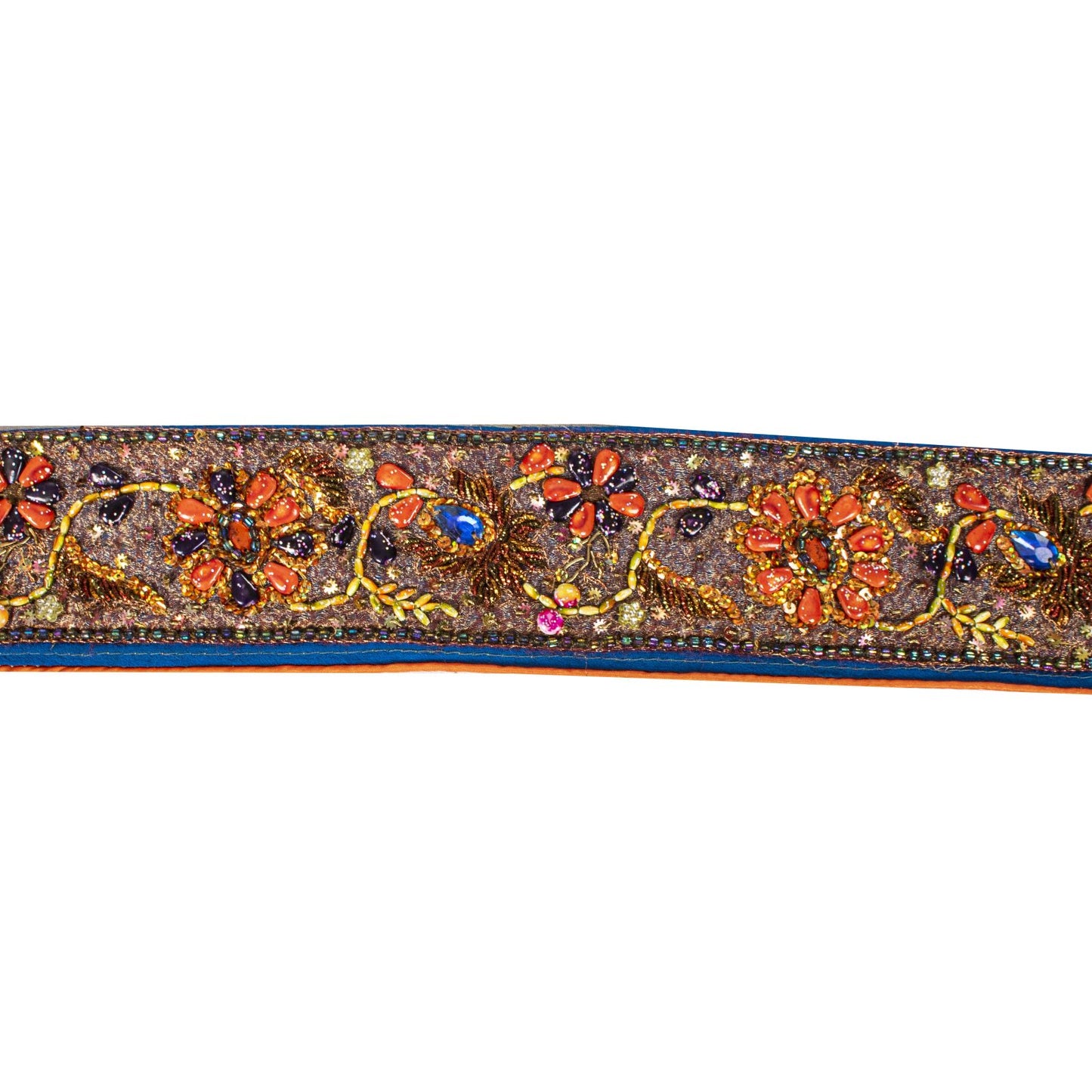 Sanskriti Vintage 1YD 2.7"W Sari Border Blue Pure Georgette Hand Bead Trim Lace