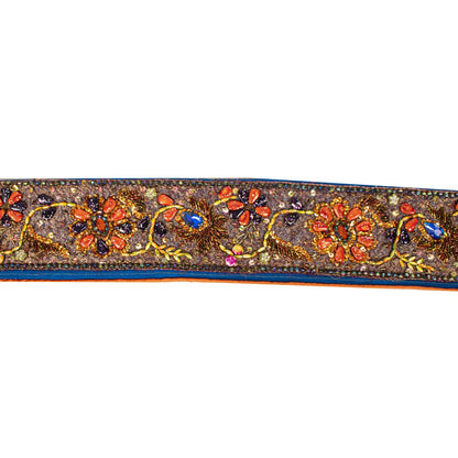 Sanskriti Vintage 1YD 2.7"W Sari Border Blue Pure Georgette Hand Bead Trim Lace