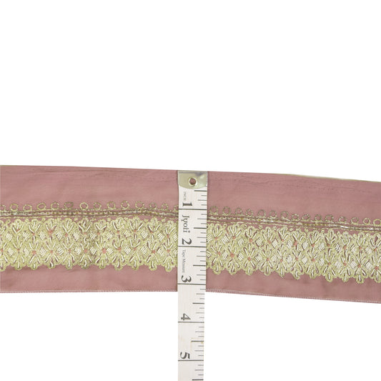 Sanskriti Vintage 1 YD Sari Border Hand Beaded Trim Sewing Craft Pink Decor Lace