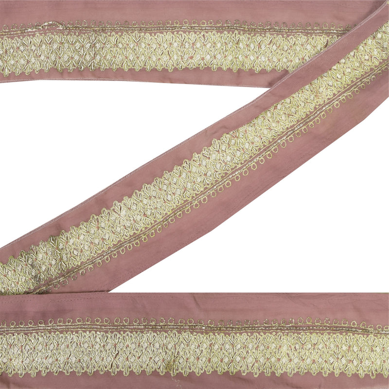 Sanskriti Vintage 1 YD Sari Border Hand Beaded Trim Sewing Craft Pink Decor Lace