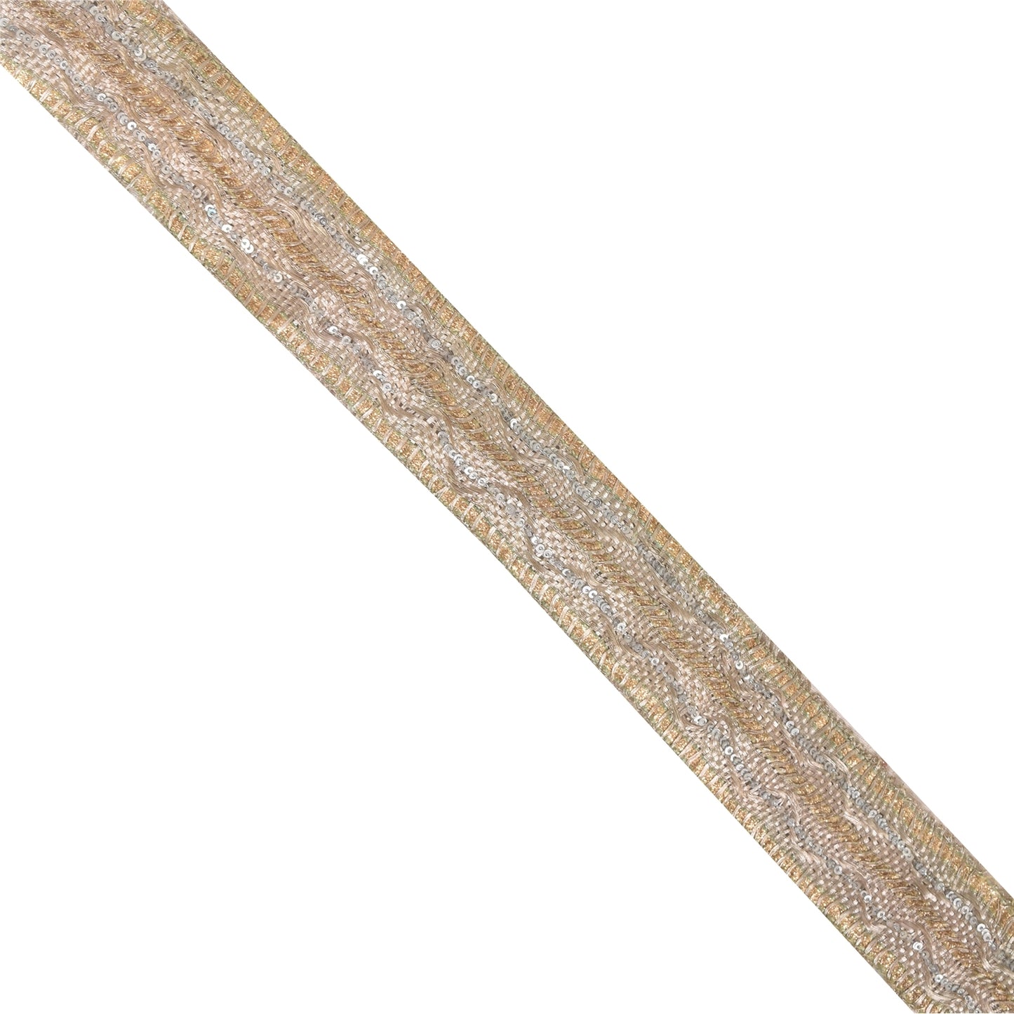 Sanskriti Vintage 1 YD Sari Border Sequins Trim Sewing Craft Golden Thread Lace
