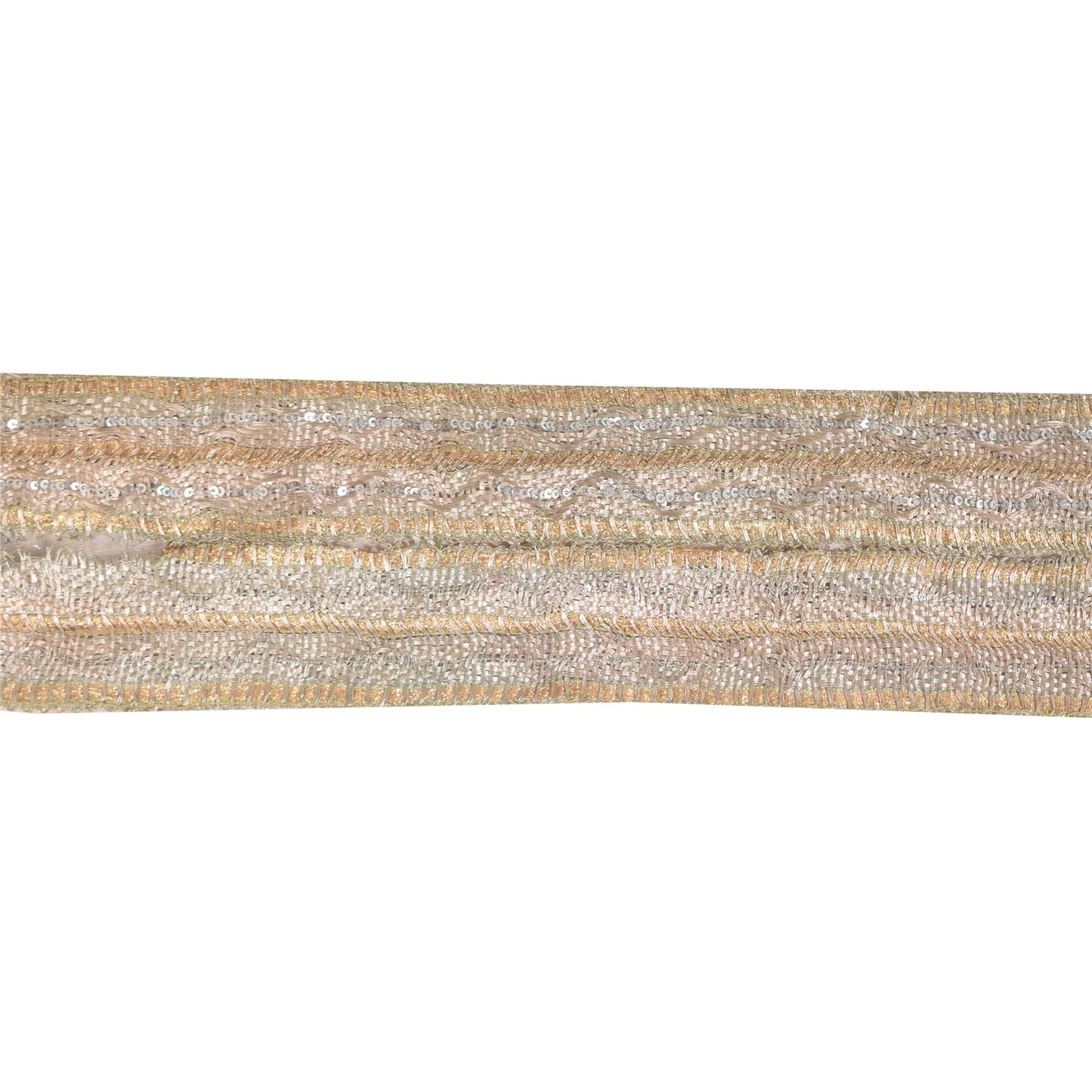 Sanskriti Vintage 1 YD Sari Border Sequins Trim Sewing Craft Golden Thread Lace