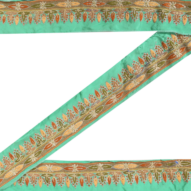 Sanskriti Vintage 1YD Sari Border Zari Zardozi Trim Sewing Craft GreenDecor Lace