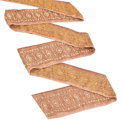 Sanskriti Vintage 1 YD Sari Border Hand Embroidered Pink Trim Sewing Craft Lace