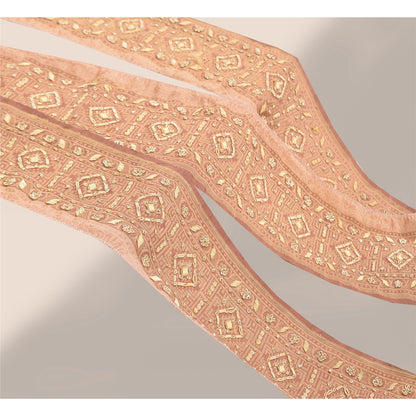 Sanskriti Vintage 1 YD Sari Border Hand Embroidered Pink Trim Sewing Craft Lace