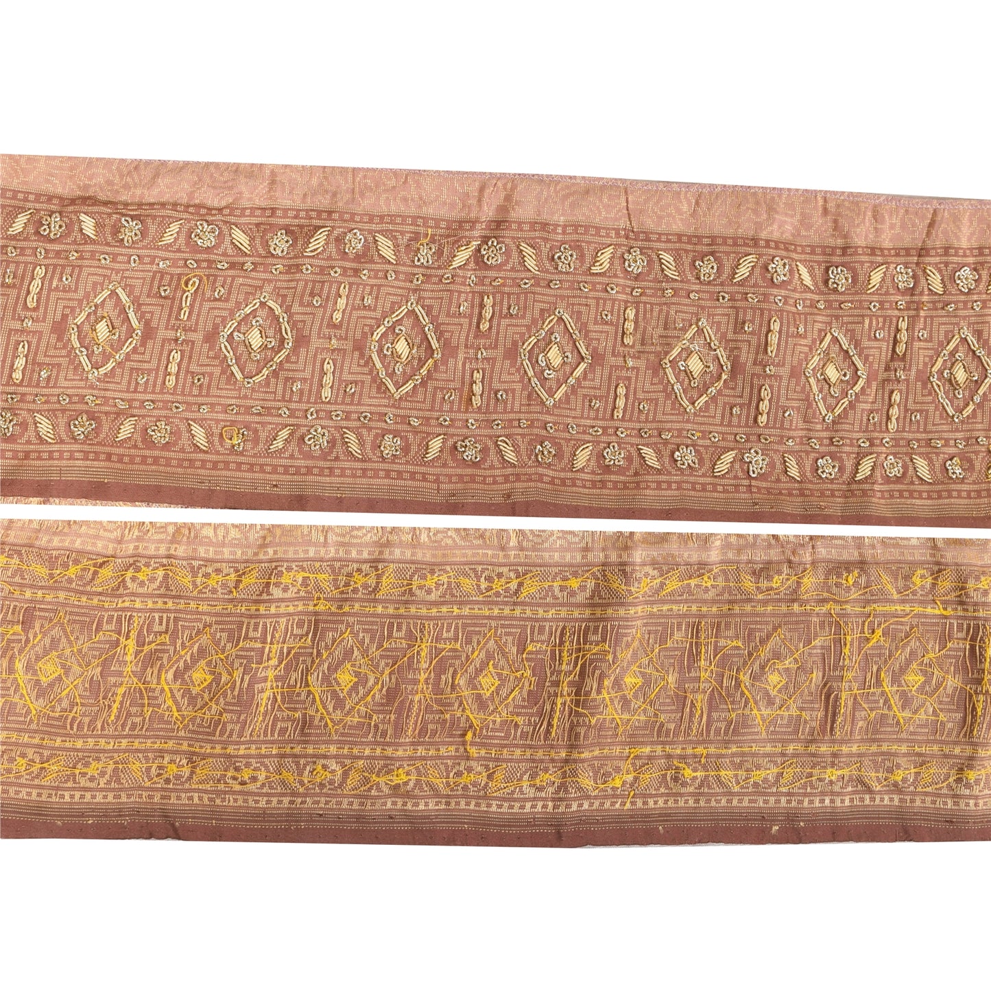 Sanskriti Vintage 1 YD Sari Border Hand Embroidered Pink Trim Sewing Craft Lace