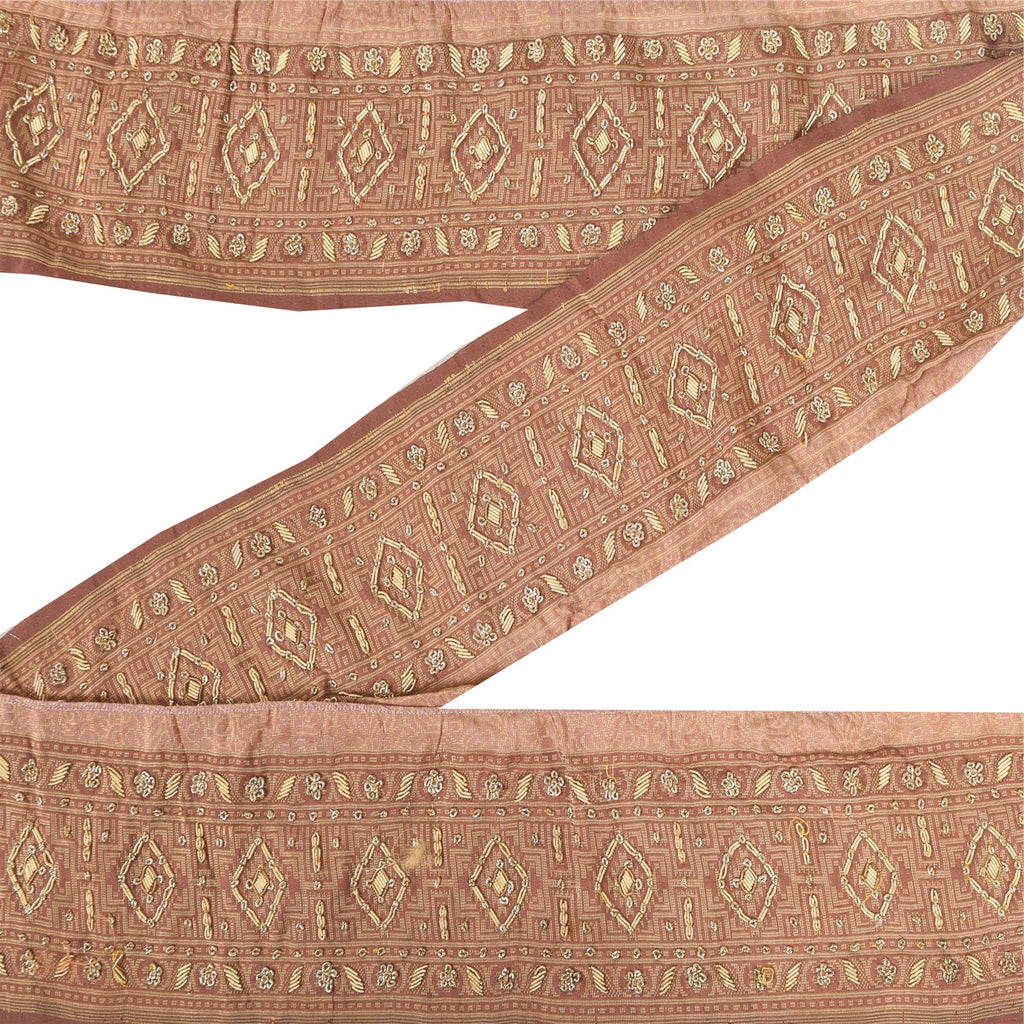 Sanskriti Vintage 1 YD Sari Border Hand Embroidered Pink Trim Sewing Craft Lace
