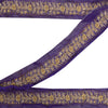 Sanskriti Vintage 1YD Sari Border Hand Beaded Zari ChiffonTrim Purple Craft Lace