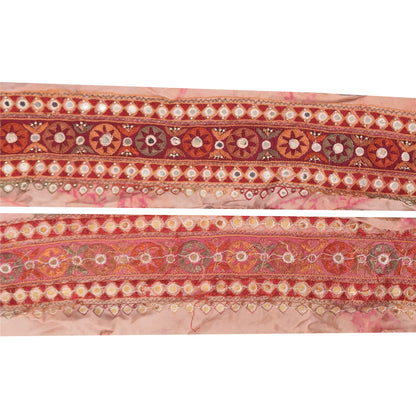 Sanskriti Vintage 1YD Sari Border Pink Hand Beaded Trim Mirror Craft Silk Lace