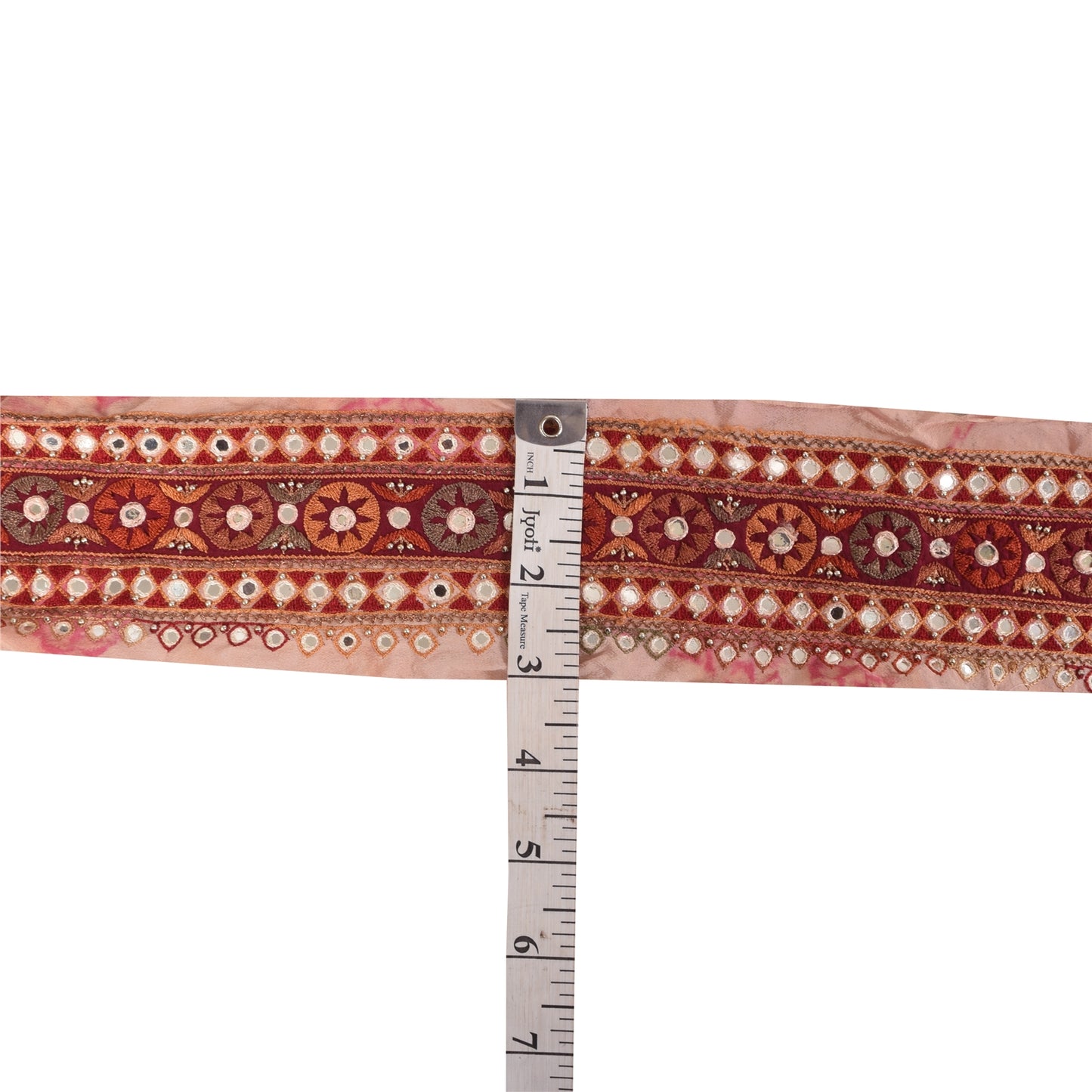 Sanskriti Vintage 1YD Sari Border Pink Hand Beaded Trim Mirror Craft Silk Lace