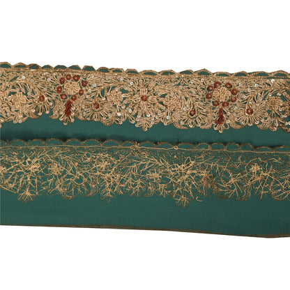 Sanskriti Vintage 1YD Sari Border Hand Beaded Zardozi ZariTrim Sewing Green Lace