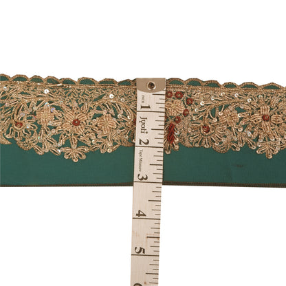 Sanskriti Vintage 1YD Sari Border Hand Beaded Zardozi ZariTrim Sewing Green Lace