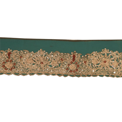 Sanskriti Vintage 1YD Sari Border Hand Beaded Zardozi ZariTrim Sewing Green Lace