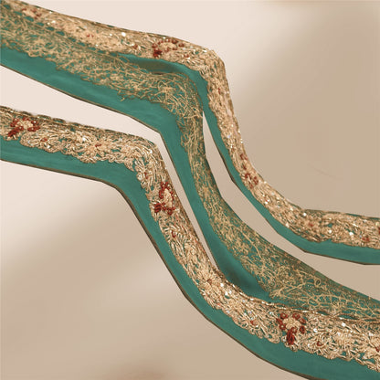 Sanskriti Vintage 1YD Sari Border Hand Beaded Zardozi ZariTrim Sewing Green Lace