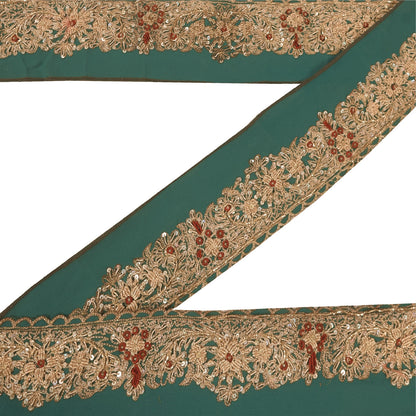 Sanskriti Vintage 1YD Sari Border Hand Beaded Zardozi ZariTrim Sewing Green Lace
