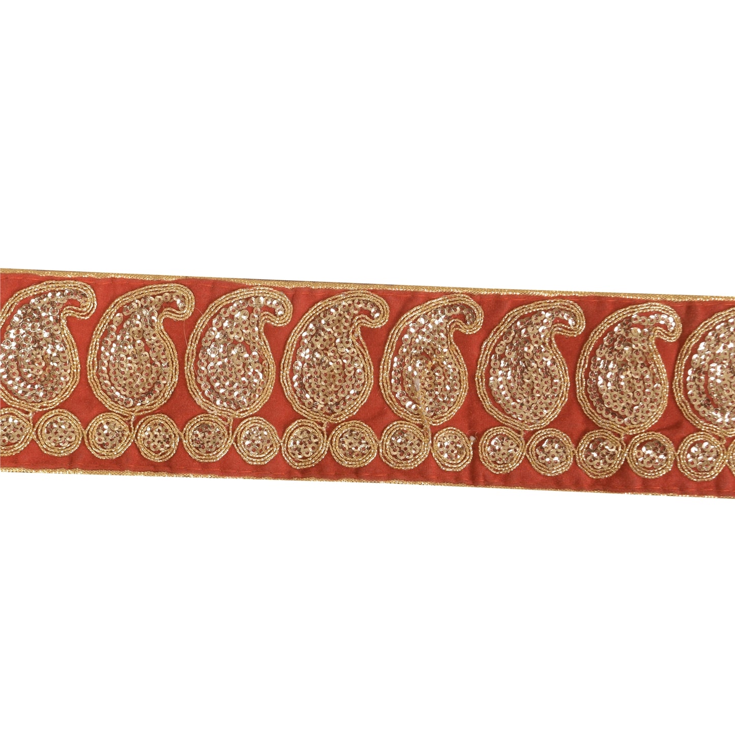 Sanskriti Vintage 1YD Sari Border Embroidered Trim Sewing Craft Orange Lace