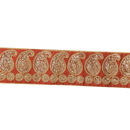 Sanskriti Vintage 1YD Sari Border Embroidered Trim Sewing Craft Orange Lace