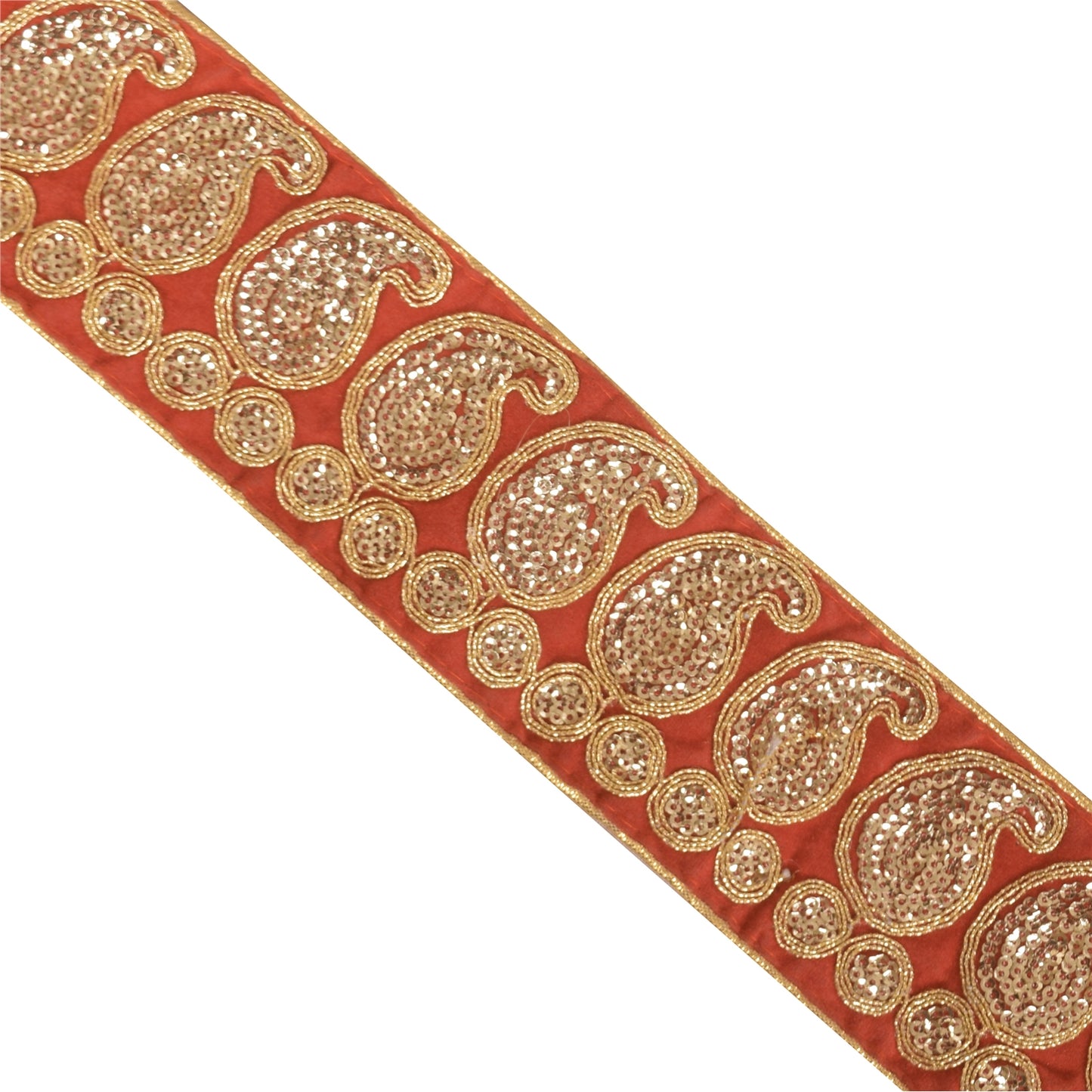 Sanskriti Vintage 1YD Sari Border Embroidered Trim Sewing Craft Orange Lace