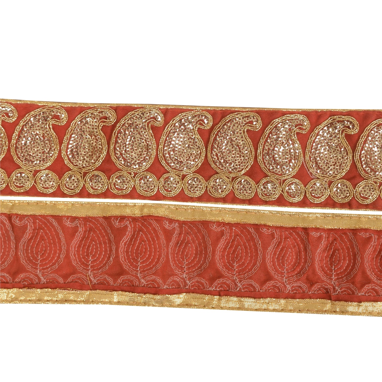 Sanskriti Vintage 1YD Sari Border Embroidered Trim Sewing Craft Orange Lace