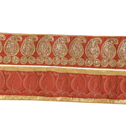 Sanskriti Vintage 1YD Sari Border Embroidered Trim Sewing Craft Orange Lace