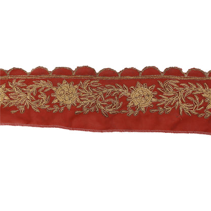 Sanskriti Vintage 1YD Sari Border Hand Embroidered ZardoziTrim Craft Orange Lace