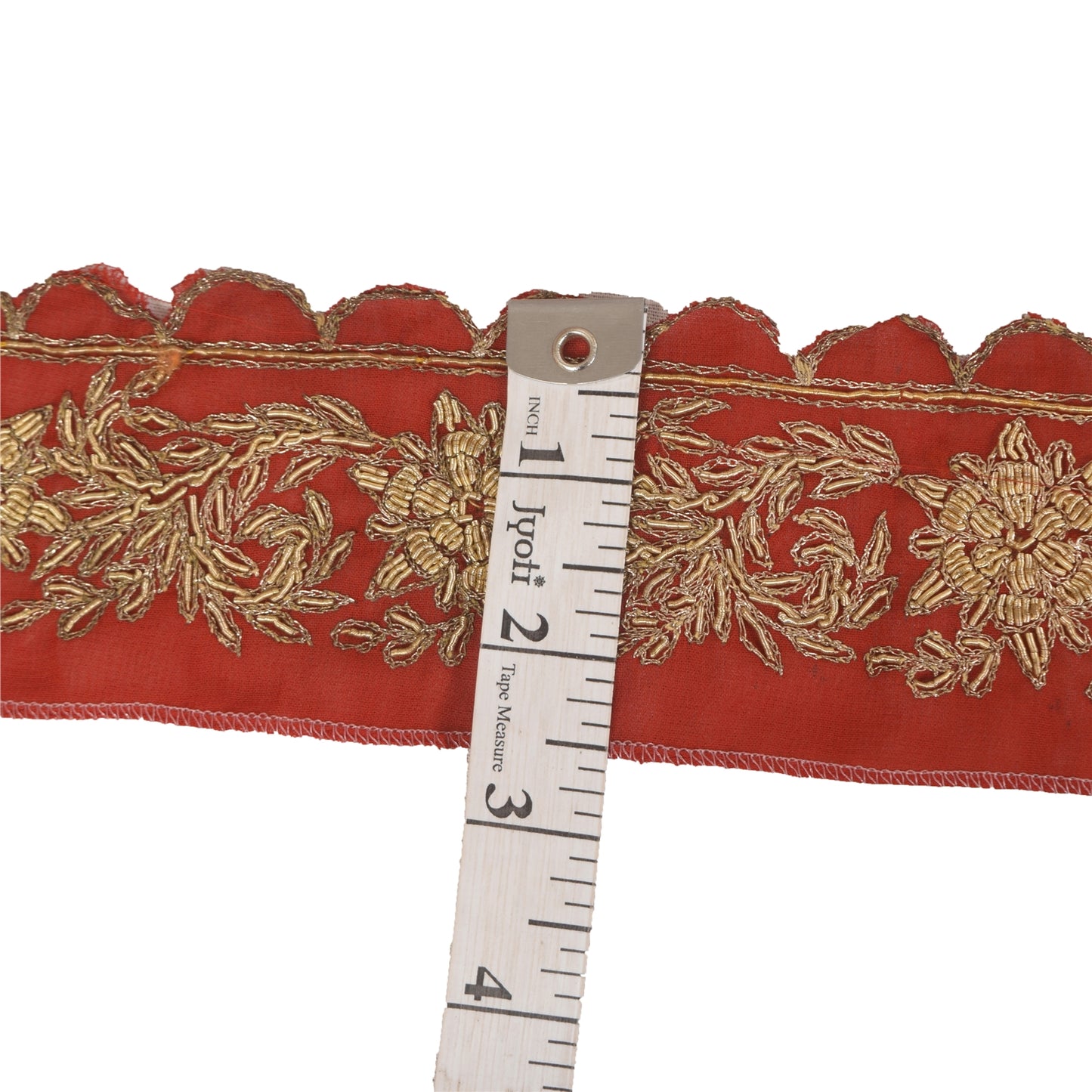 Sanskriti Vintage 1YD Sari Border Hand Embroidered ZardoziTrim Craft Orange Lace