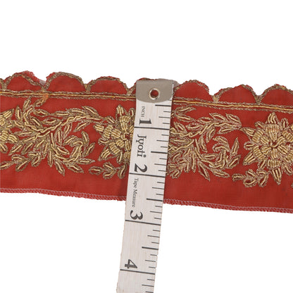 Sanskriti Vintage 1YD Sari Border Hand Embroidered ZardoziTrim Craft Orange Lace
