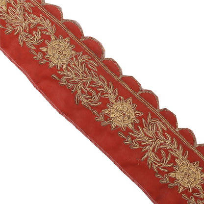 Sanskriti Vintage 1YD Sari Border Hand Embroidered ZardoziTrim Craft Orange Lace