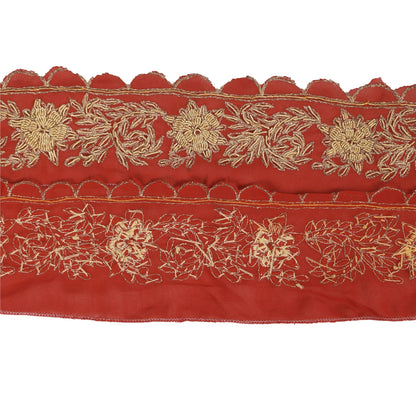 Sanskriti Vintage 1YD Sari Border Hand Embroidered ZardoziTrim Craft Orange Lace