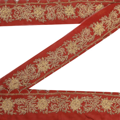 Sanskriti Vintage 1YD Sari Border Hand Embroidered ZardoziTrim Craft Orange Lace