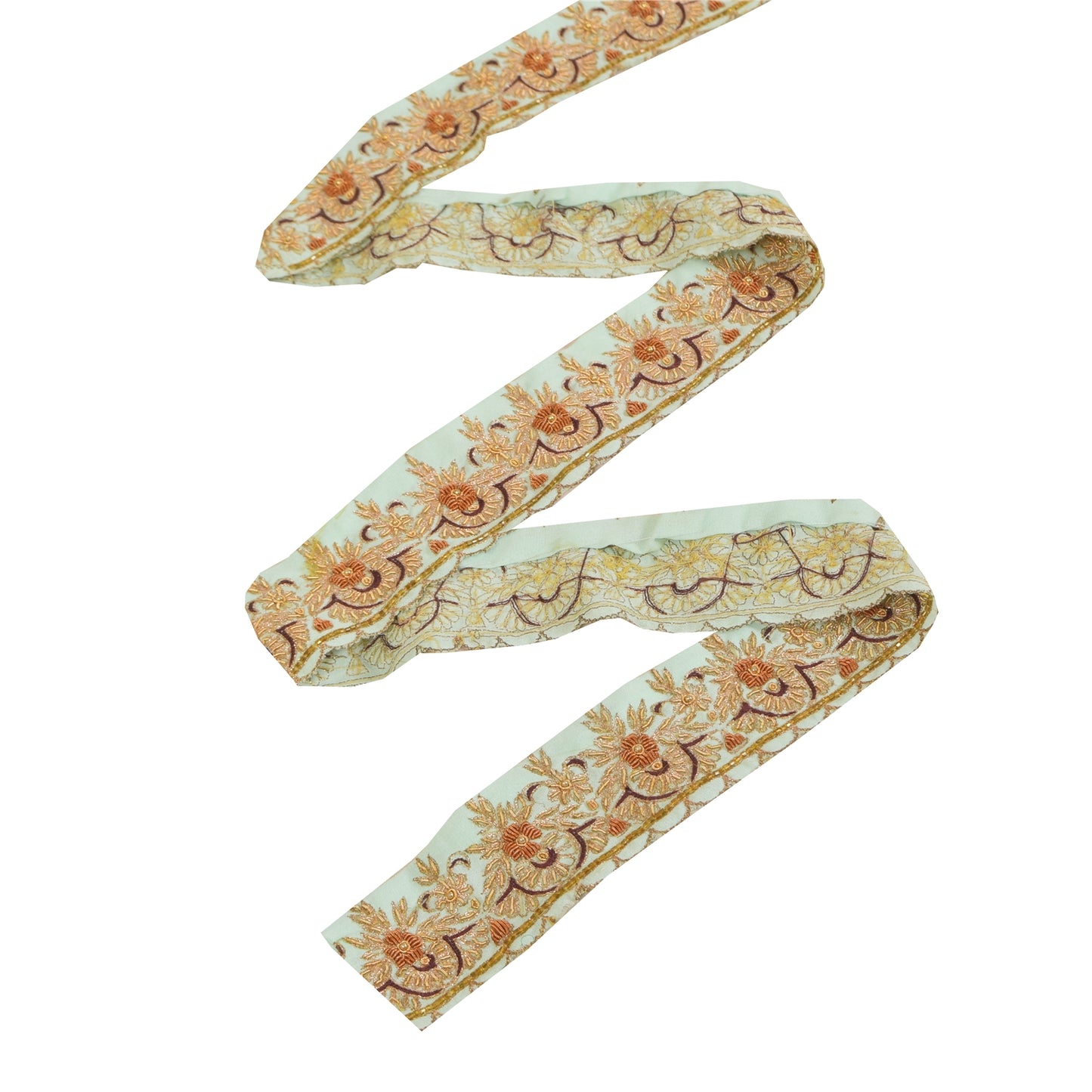 Sanskriti Vintage 1YD Sari Border Hand Beaded Zardozi Trim Sewing Sea-Green Lace