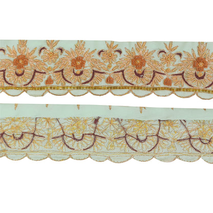 Sanskriti Vintage 1YD Sari Border Hand Beaded Zardozi Trim Sewing Sea-Green Lace