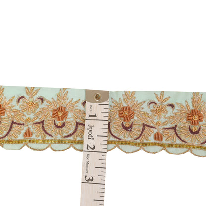 Sanskriti Vintage 1YD Sari Border Hand Beaded Zardozi Trim Sewing Sea-Green Lace