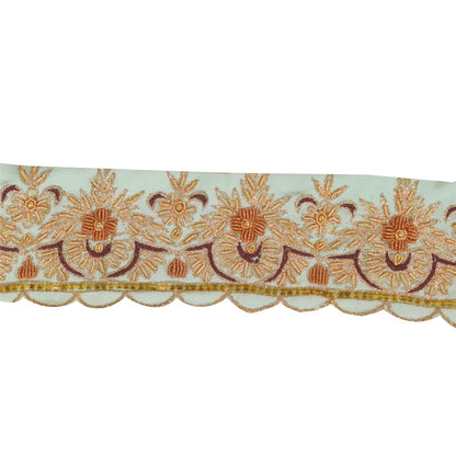 Sanskriti Vintage 1YD Sari Border Hand Beaded Zardozi Trim Sewing Sea-Green Lace