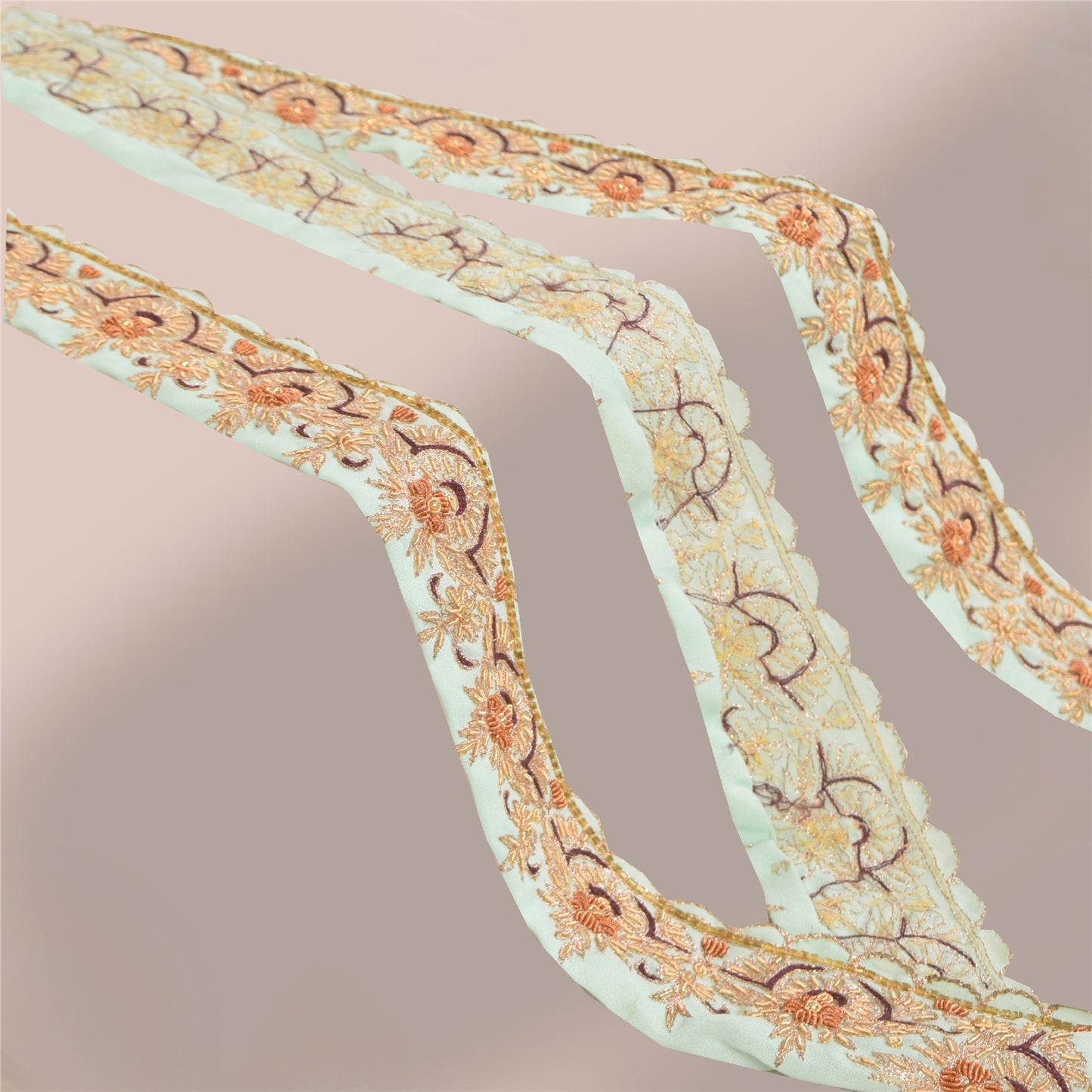 Sanskriti Vintage 1YD Sari Border Hand Beaded Zardozi Trim Sewing Sea-Green Lace