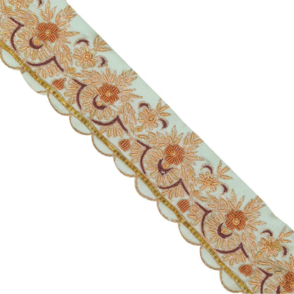 Sanskriti Vintage 1YD Sari Border Hand Beaded Zardozi Trim Sewing Sea-Green Lace