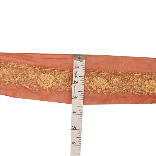 Sanskriti Vintage 1YD Sari Border Hand Beaded Trim Sewing Craft Peach Decor Lace
